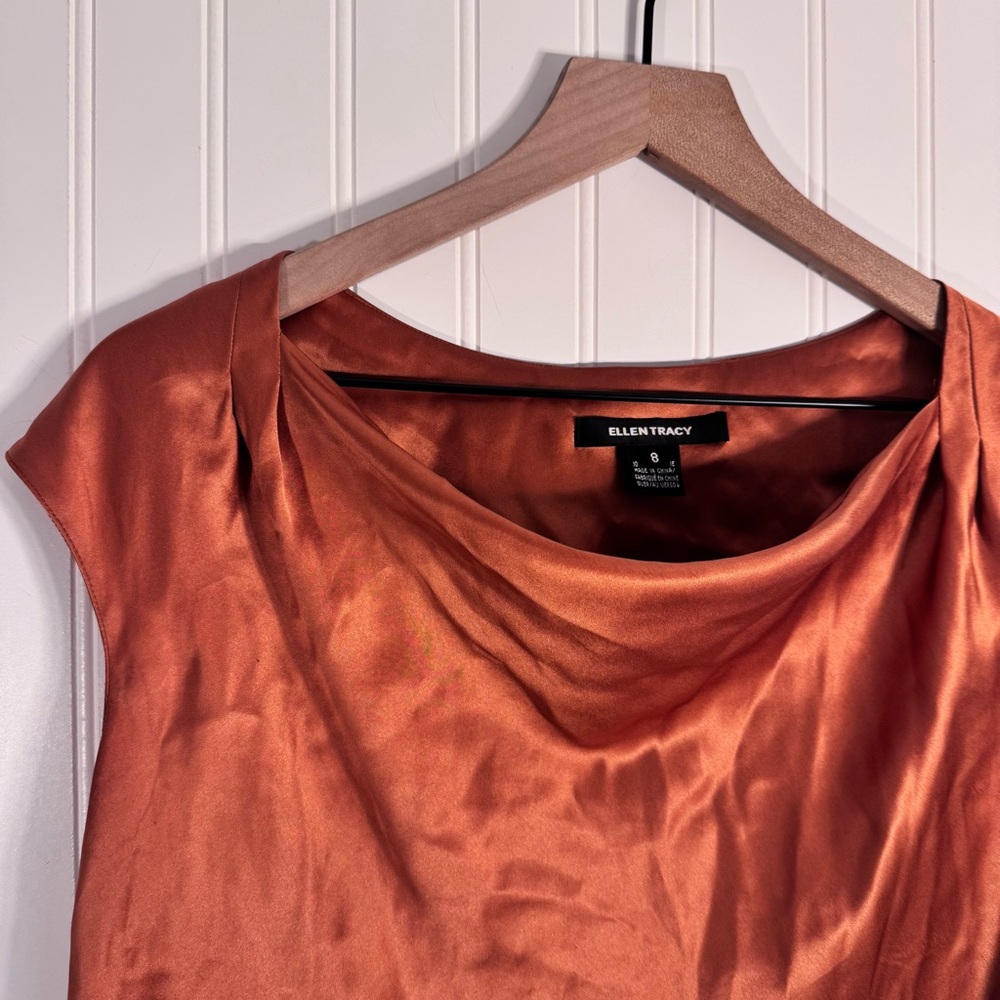 Ellen Tracy 100% Silk Cap Sleeveless Cowl Neck Blouse Tank Top Orange Size 8 - Picture 2 of 10